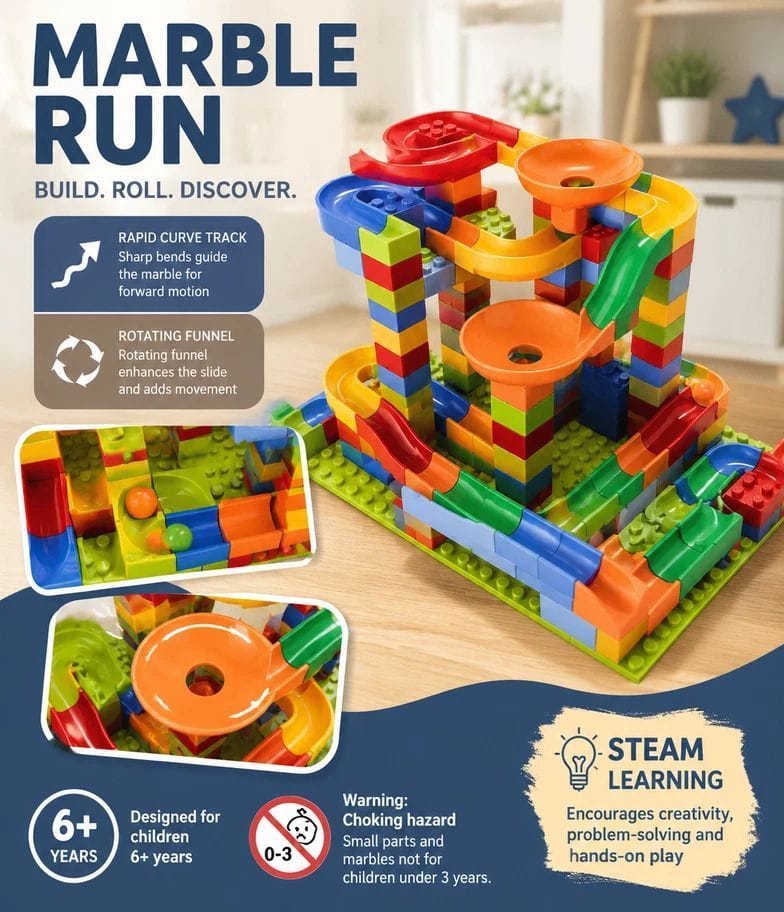 Marble Run Building Blocks 176pc DIY Set | Simpledeals
