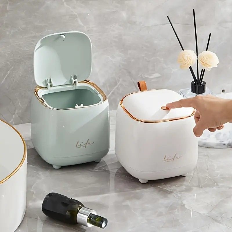 Desktop Trash Can Press Flip Lid Aqua | Simpledeals