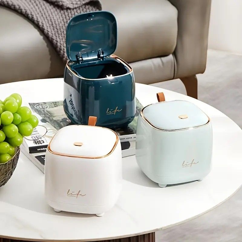 Desktop Trash Can Press Flip Lid Aqua | Simpledeals