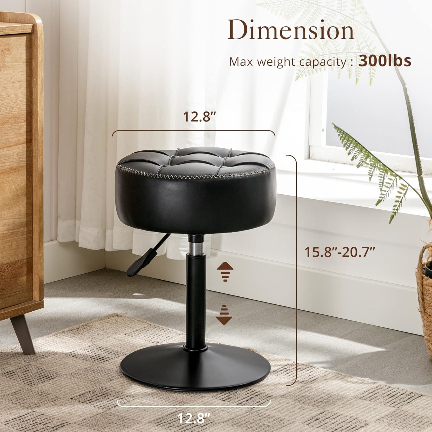 Adjustable Vanity Stool Faux Leather Makeup Chair | Simpledeals