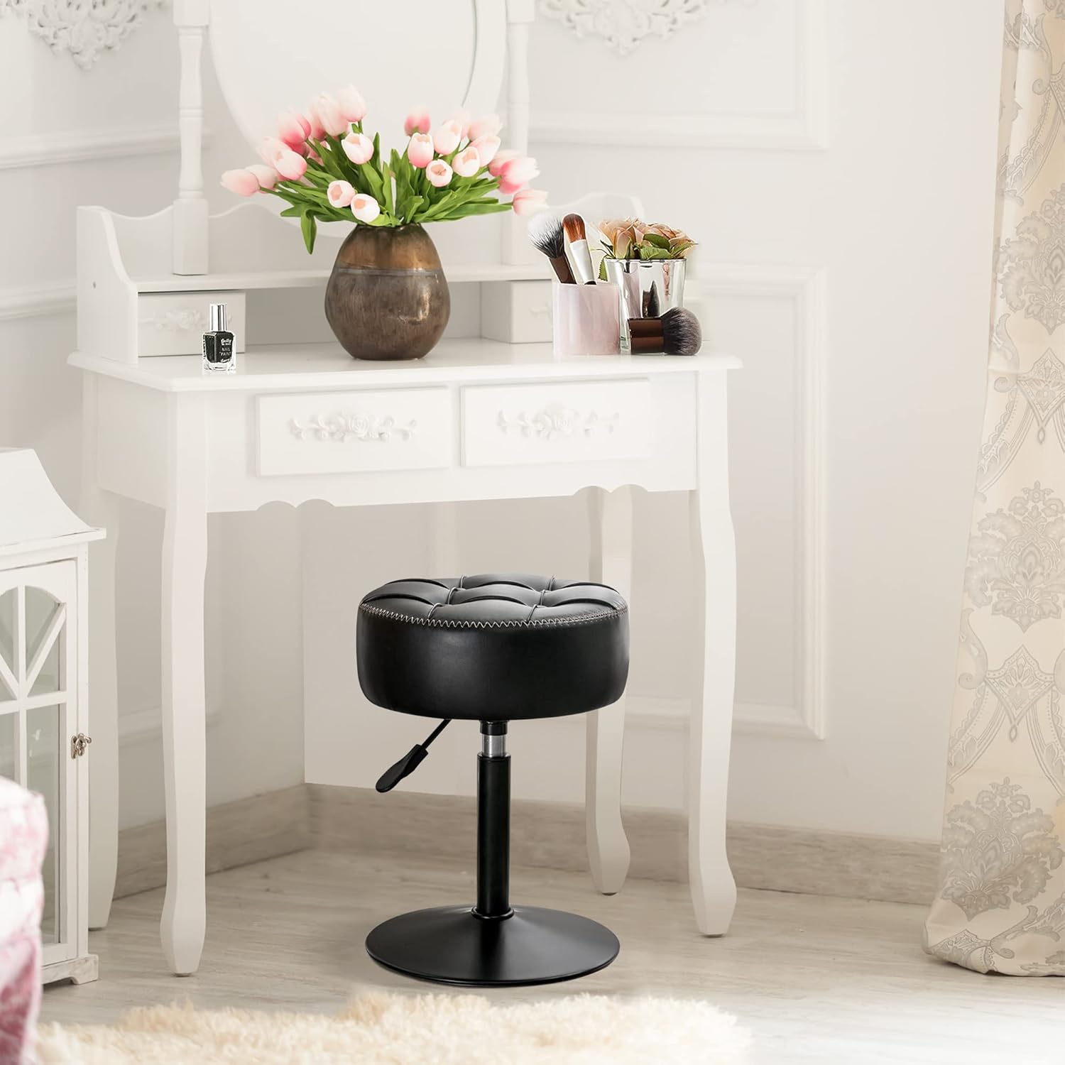 Adjustable Vanity Stool Faux Leather Makeup Chair | Simpledeals