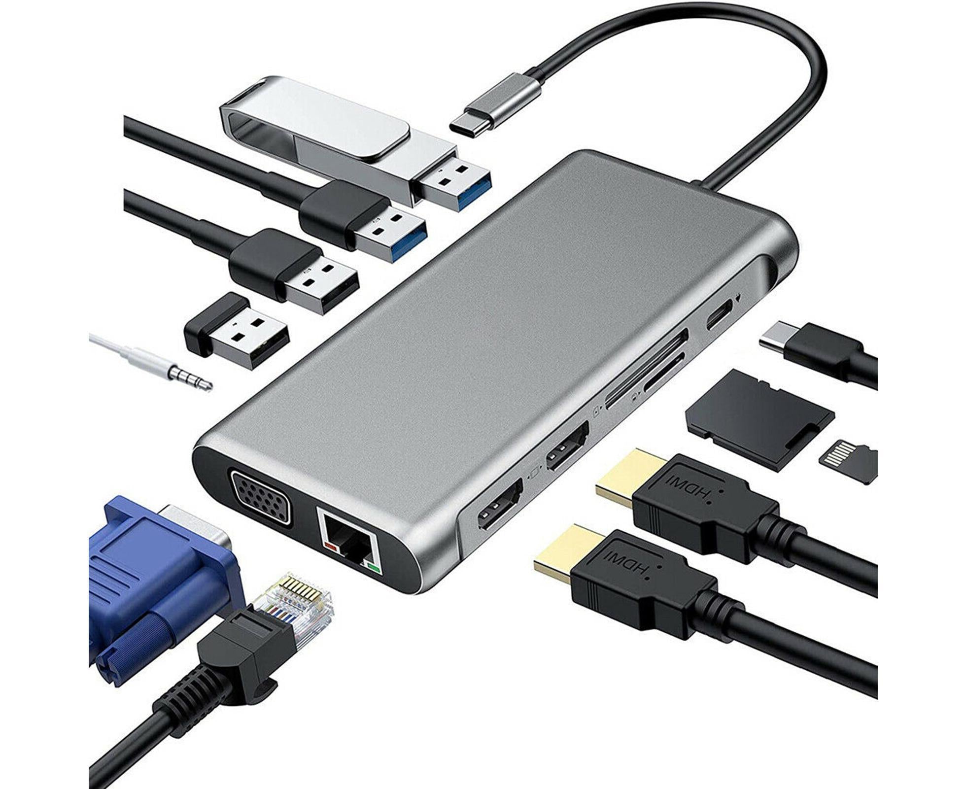 12-in-1 USB-C Hub Dual HDMI Docking Station | Simpledeals