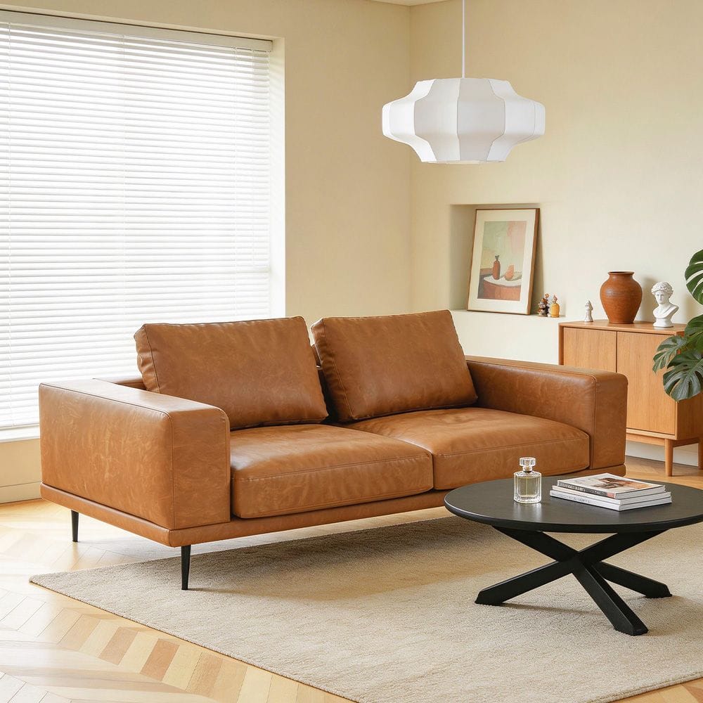 Brown Faux Leather Sofa