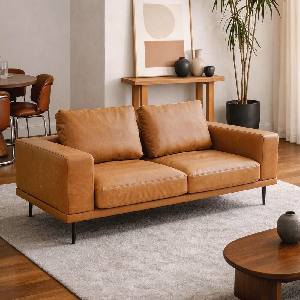 Brown Faux Leather Sofa