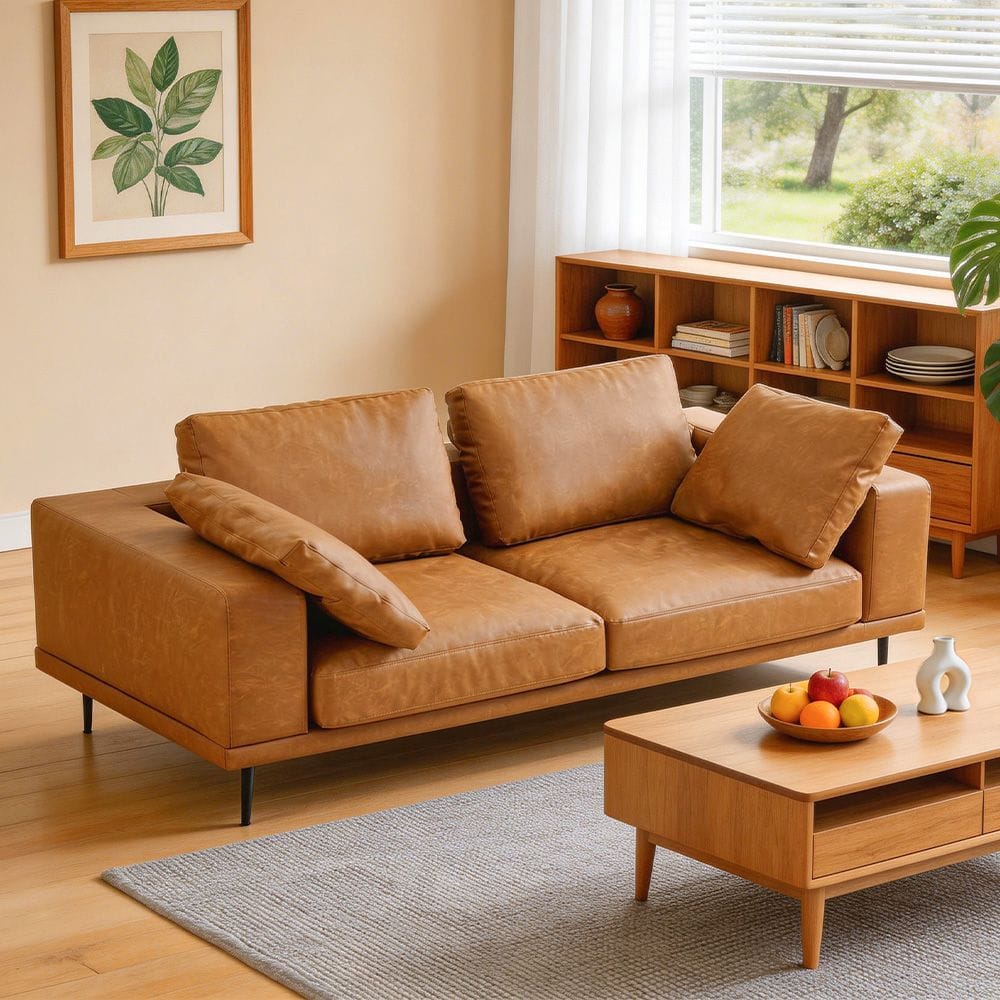 Brown Faux Leather Sofa