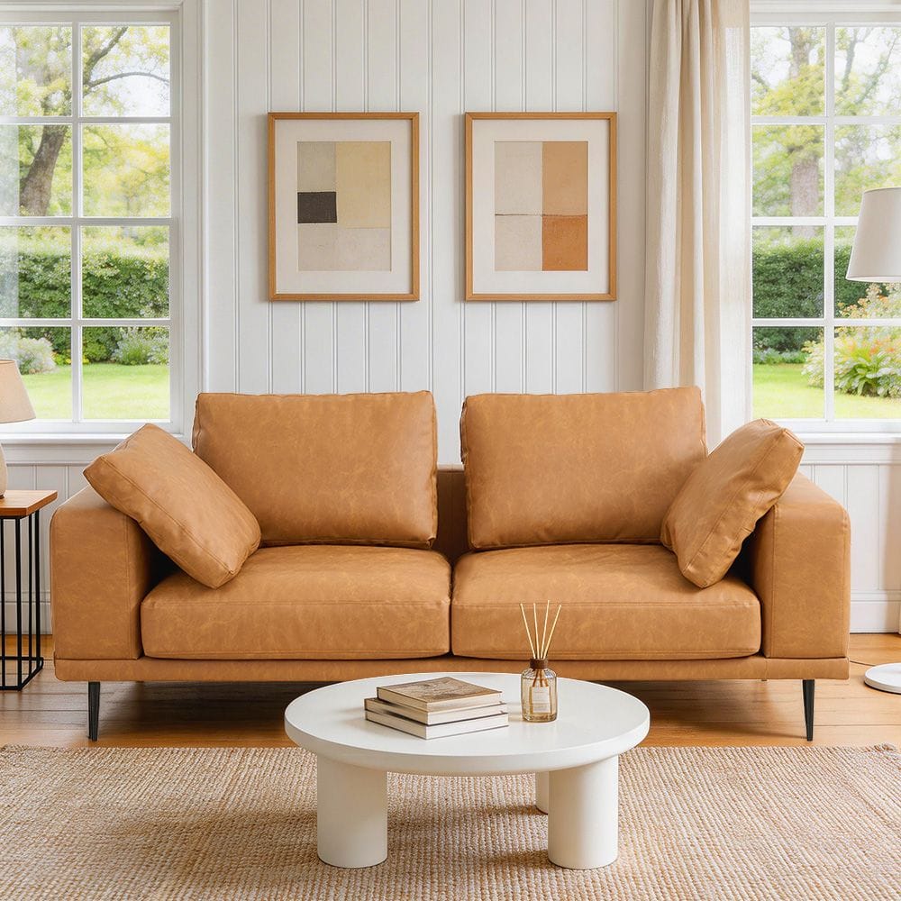 Brown Faux Leather Sofa