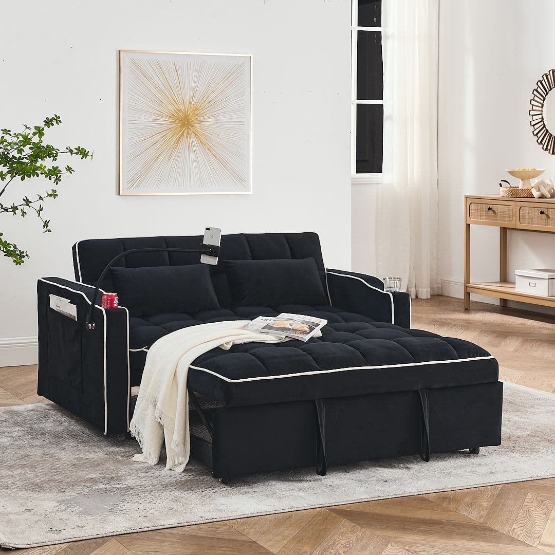 Double Velvet Sofa Bed Black