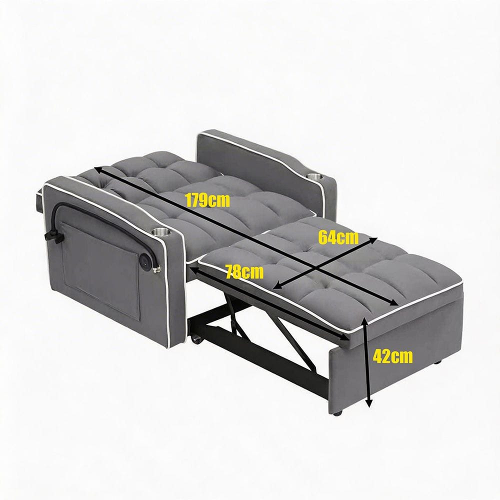 Sofa Bed Grey Velvet single
