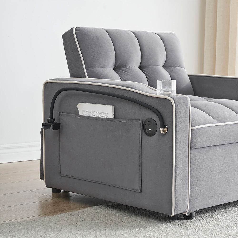 Sofa Bed Grey Velvet single