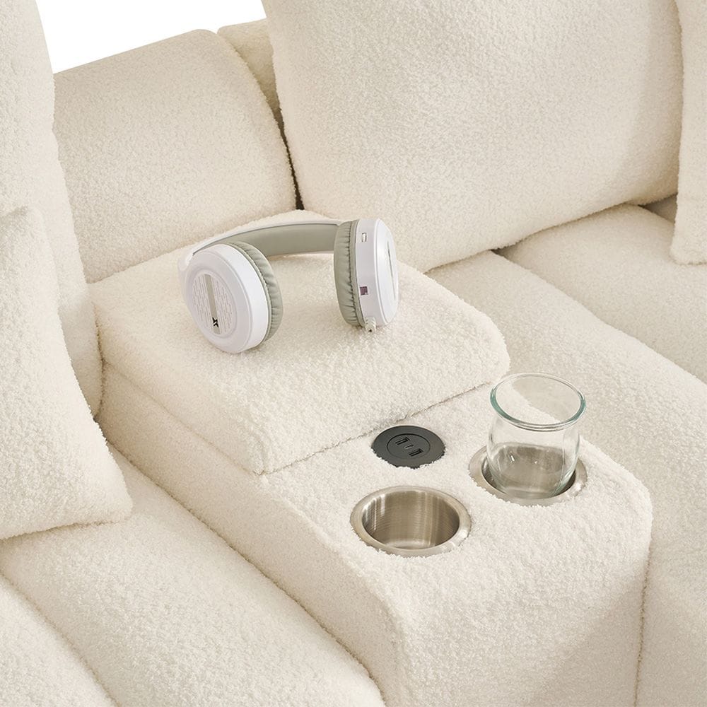 Corner Sofa White Teddy Fabric