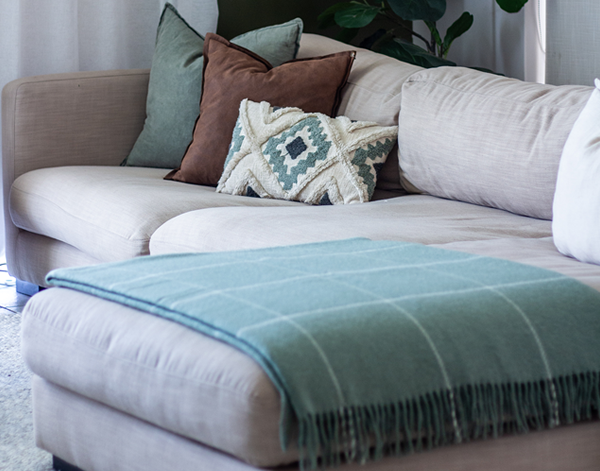 Brighton Throw - 100% Nz Wool - Sage Striped | Blankets & Throws