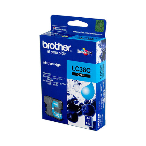 Brother LC-38C Cyan Ink Cartridge - to suit DCP-145C/165C/195C/375CW, MFC-250C/255CW/257CW/290C/295CN- up to 260 pages