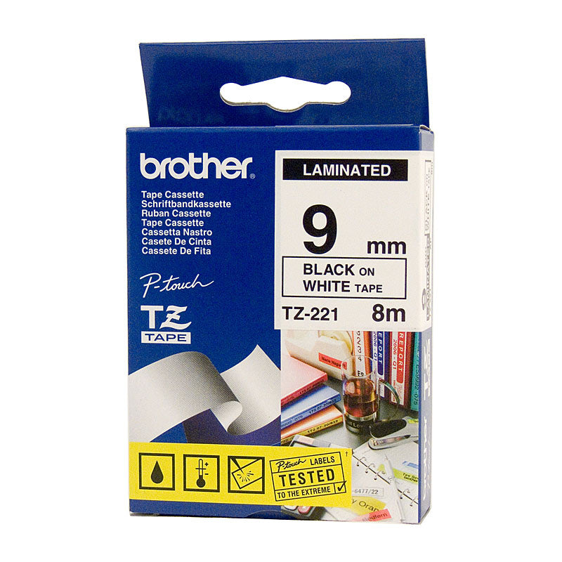 Tze221 Labelling Tape 9Mm Black On White Tze Tape - Brother