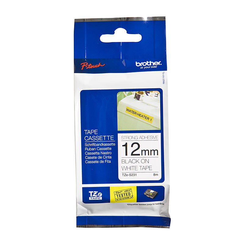 Tzes231 Labelling Tape 12Mm Black On White Strong Adhesive Tze Tape - Brother