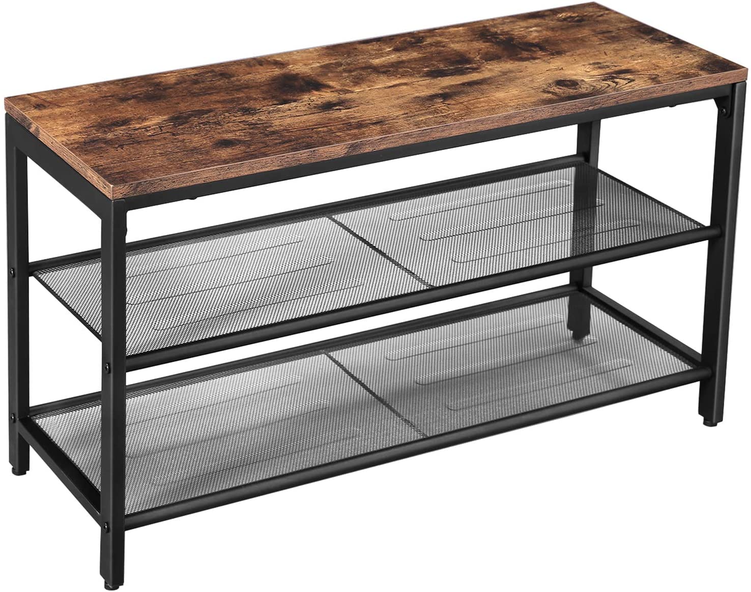 Shoe Rack With 2 Mesh Shelves, Rustic Brown And Black