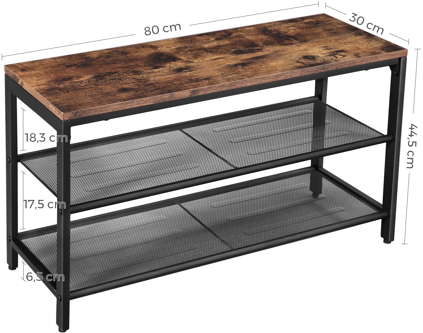 Shoe Rack With 2 Mesh Shelves, Rustic Brown And Black