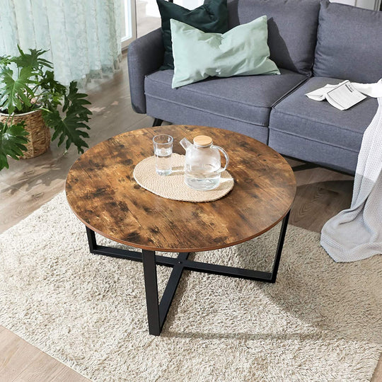 Brown colour - Round Coffee Table Rustic Brown And Black