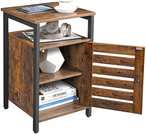 Bedside Table With 2 Adjustable Shelves Steel Frame 40 X 40 X 60 Cm Rustic Brown And Black