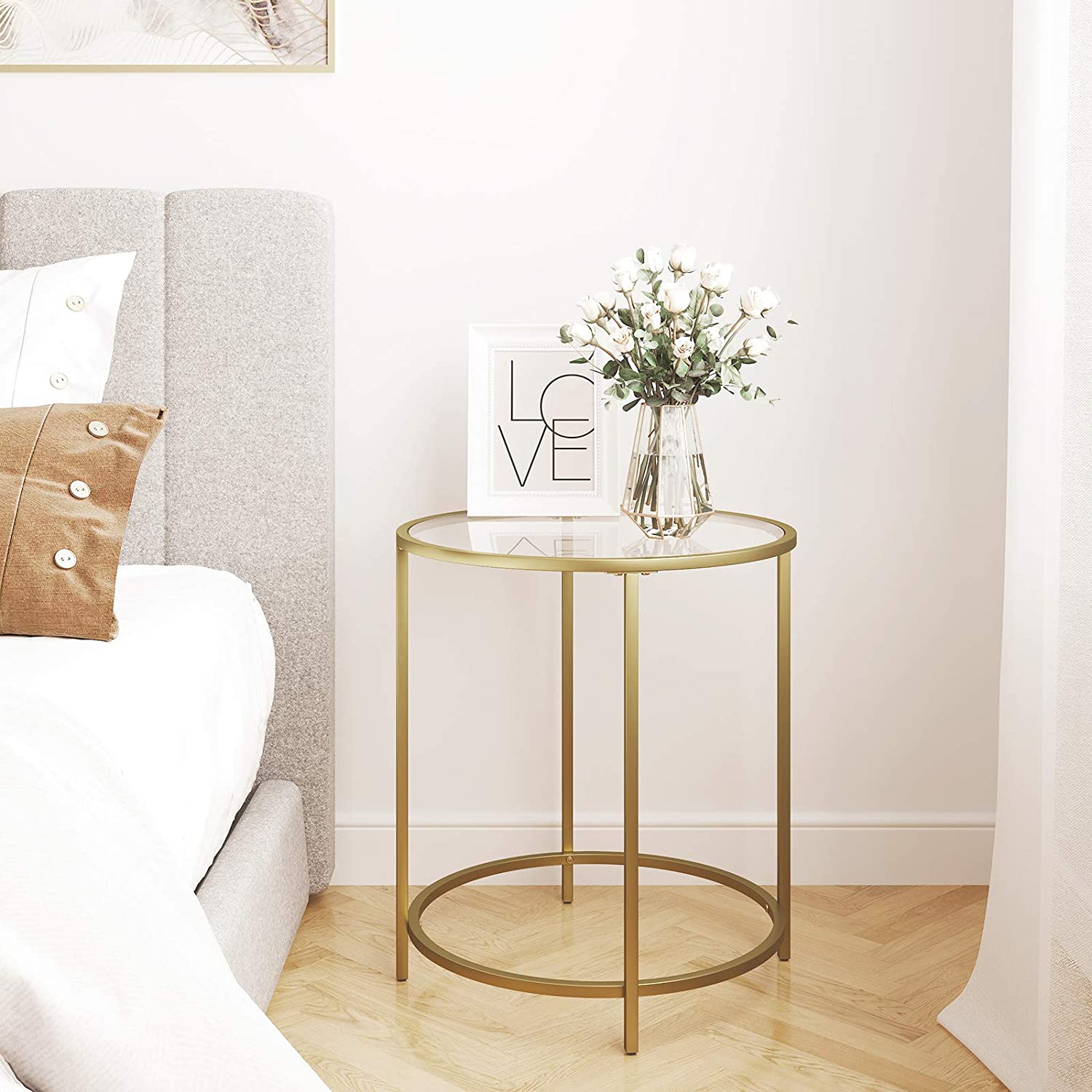 Gold Round Side Table With Golden Metal Frame Robust And Stable | Gold colour