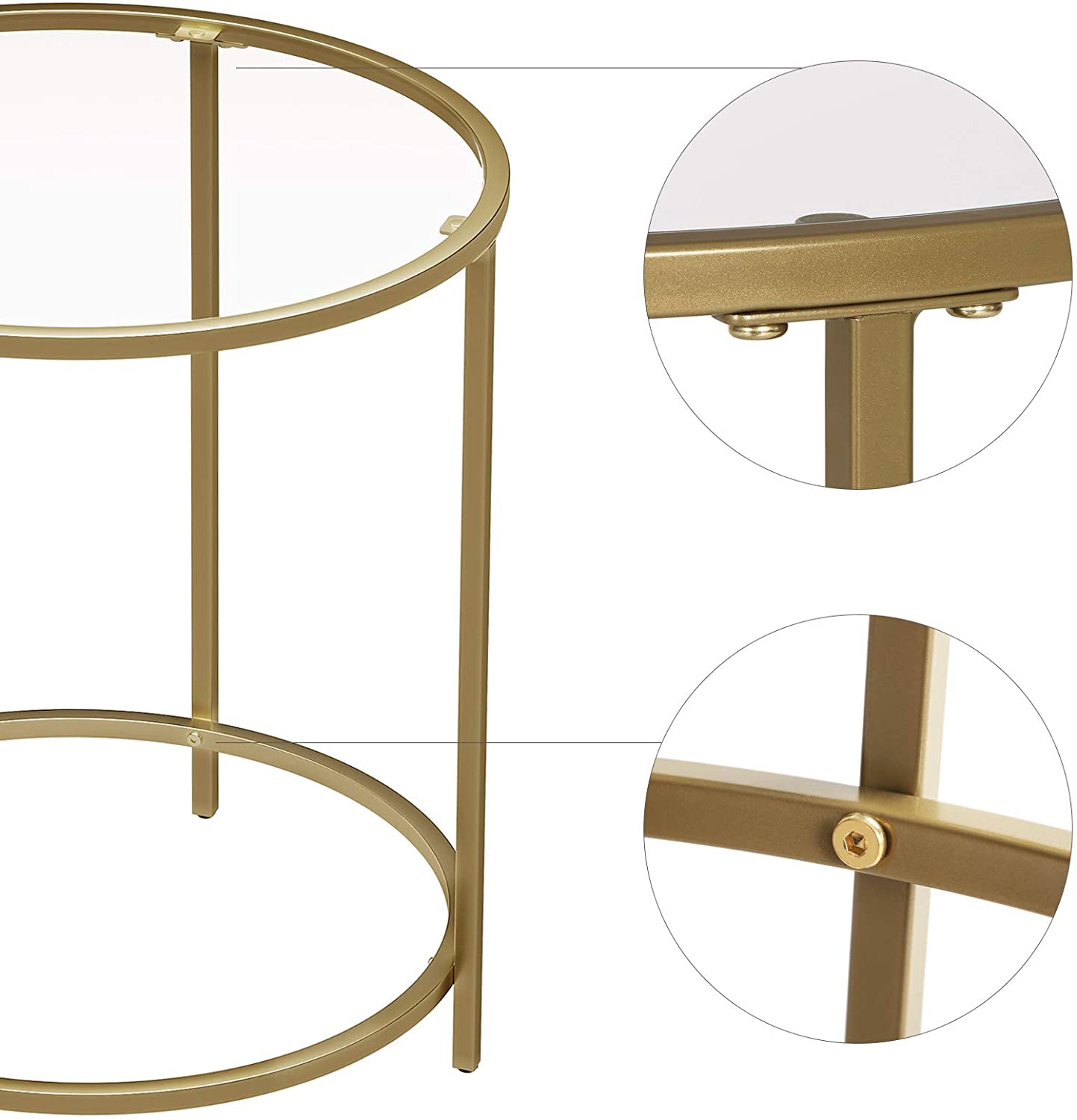 Gold Round Side Table With Golden Metal Frame Robust And Stable, Metal finish
