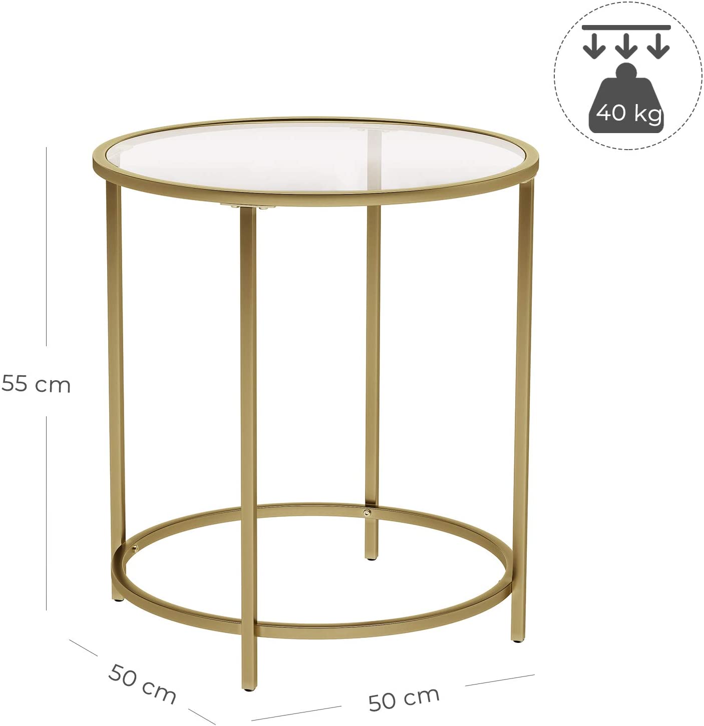 Gold colour - Gold Round Side Table With Golden Metal Frame Robust And Stable