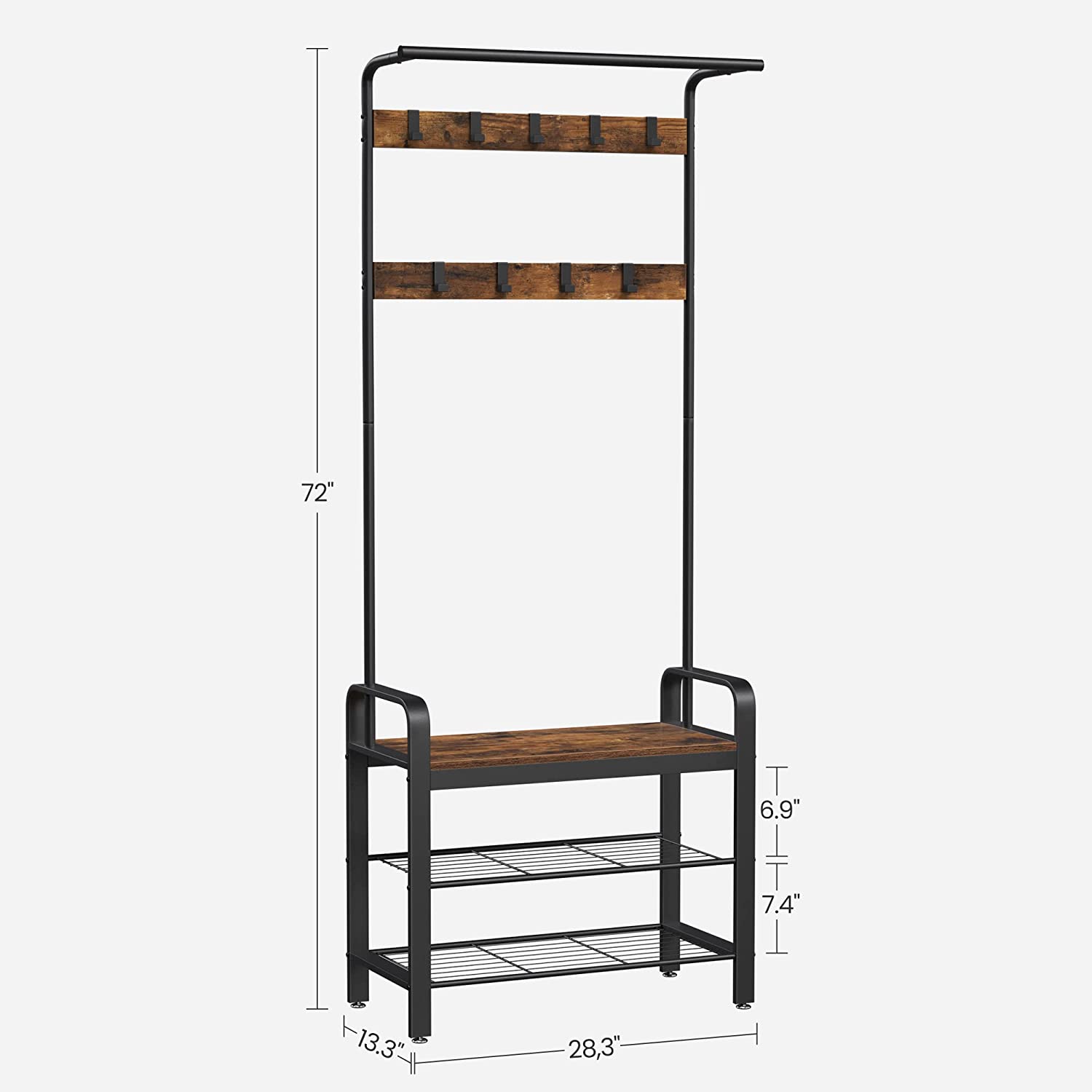 Vintage Coat Rack Shoe Bench, Wood Look Accent Furniture And Metal Frame