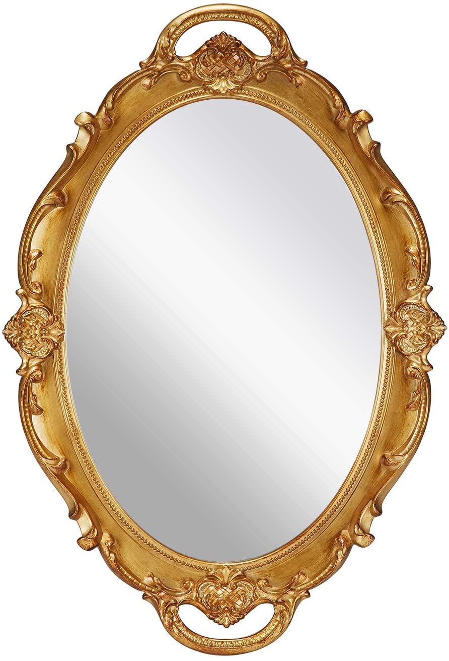Vintage Oval Gold Wall Mirror 25x38cm Decorative Baroque Frame Hanging Mirror
