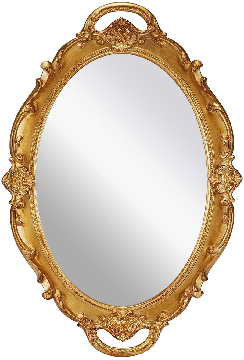 Vintage Oval Gold Wall Mirror 25x38cm Ornate Frame