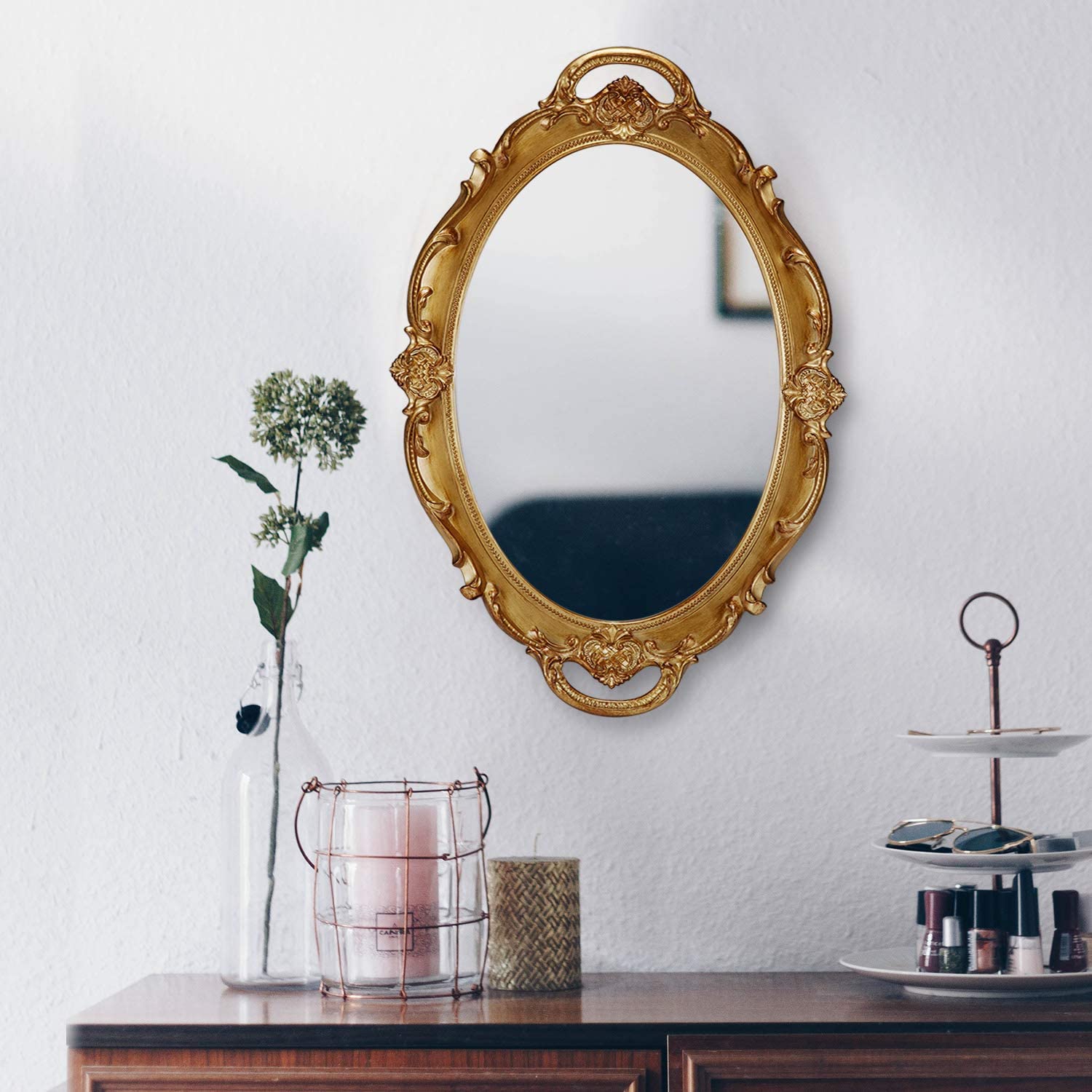Vintage Oval Gold Wall Mirror 25x38cm Decorative Baroque Frame Hanging Mirror