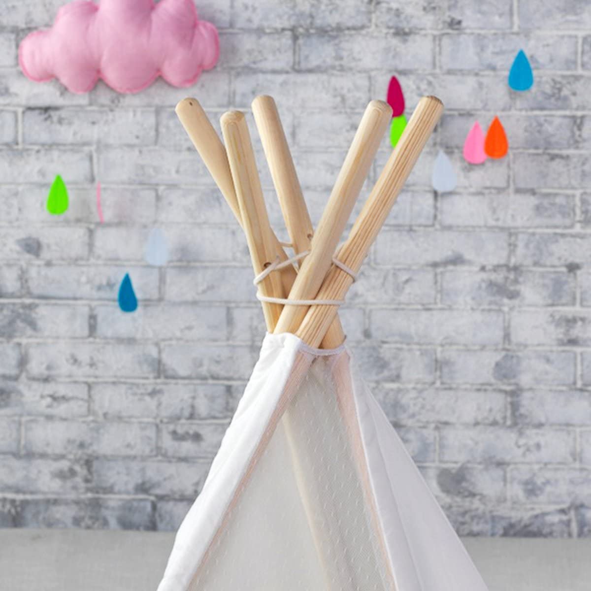 Kids Teepee Tent 5 Poles Cotton Canvas Play Tent Indoor Outdoor Playhouse Natural
