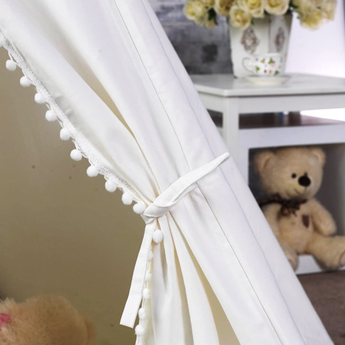Kids Teepee Tent 5 Poles Cotton Canvas Play Tent Indoor Outdoor Playhouse Natural