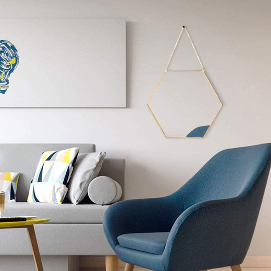 Gold colour - Hexagon Hanging Wall Mirror Decor (Gold Color)