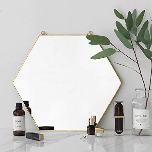 Mirrors - Hexagon Hanging Wall Mirror Decor (Gold Color)