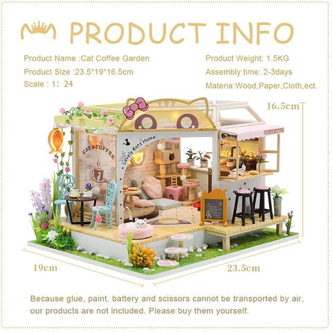 Dollhouse Miniature With Furniture Kit Plus Dust Proof And Music Movement - Cat Coffee