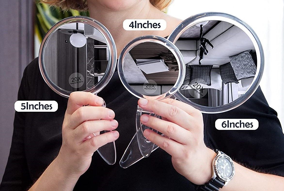 20X Magnifying Hand Mirror For Makeup, Tweezing, And Blemish Removal (15 Cm)