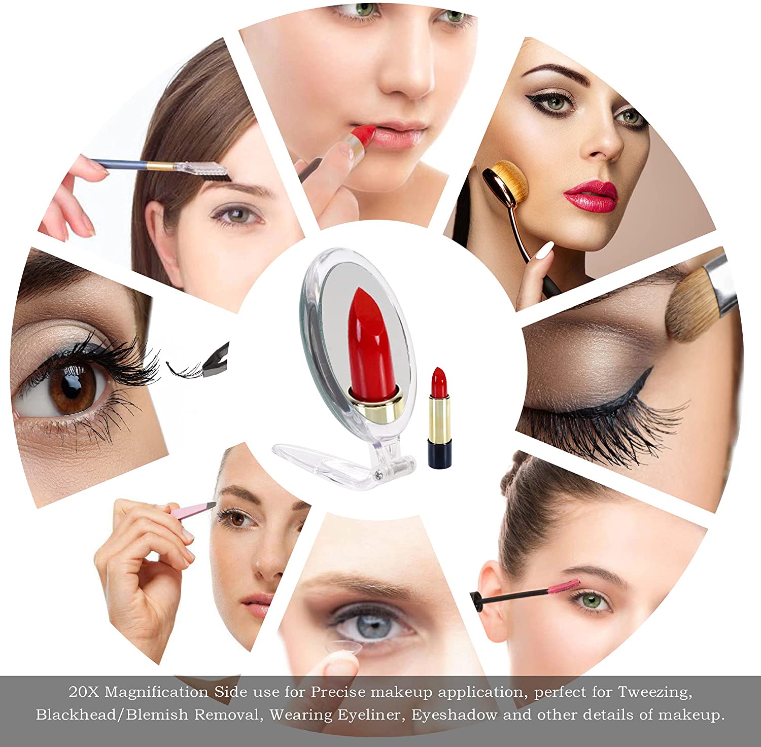 20X Magnifying Hand Mirror For Makeup, Tweezing, And Blemish Removal (15 Cm)
