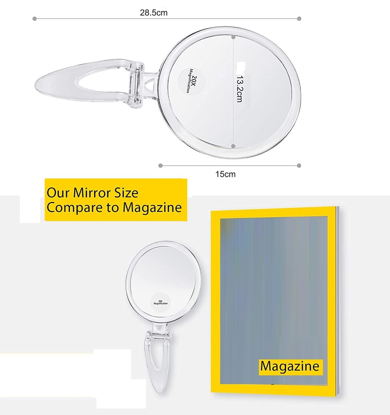 20X Magnifying Hand Mirror For Makeup, Tweezing, And Blemish Removal (15 Cm)