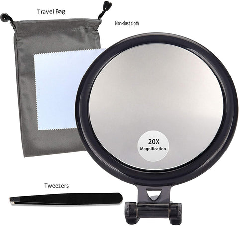20X Magnifying Hand Mirror For Makeup, Tweezing, And Blemish Removal (10 Cm Black)