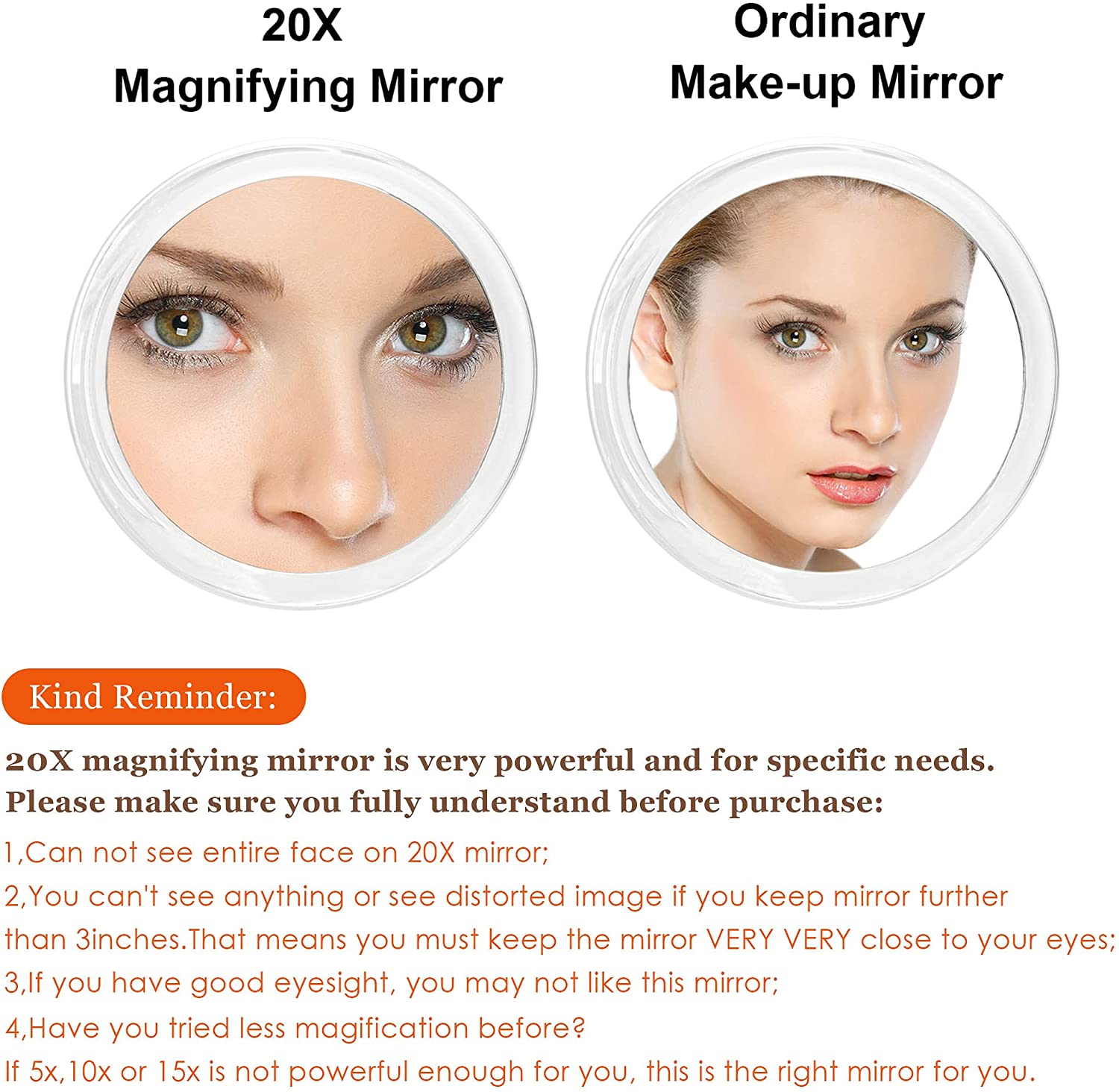 20X Magnifying Hand Mirror With Suction Cups For Makeup, Tweezing