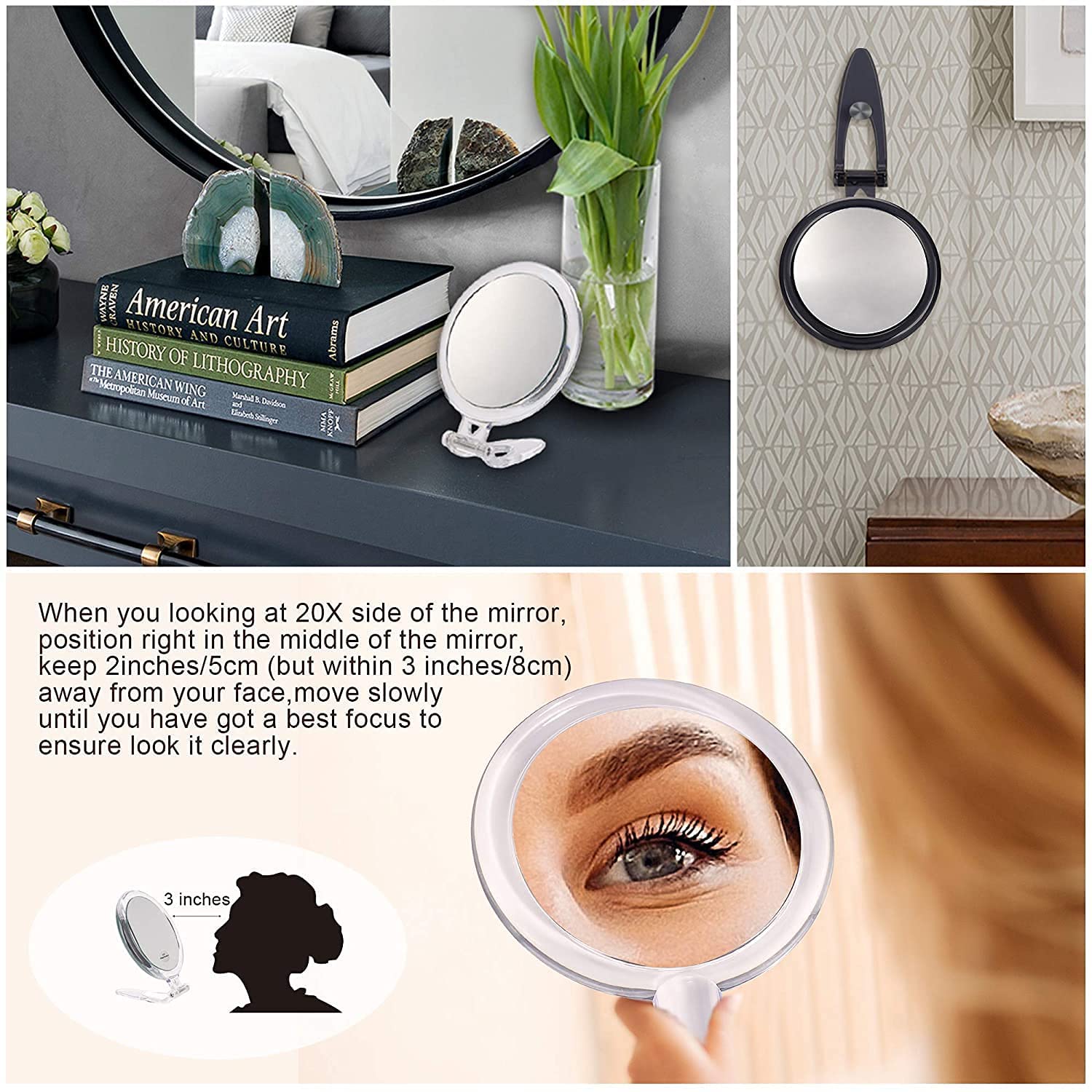 20X Magnifying Hand Mirror For Makeup, Tweezing, And Blemish Removal (12.5 Cm Black)