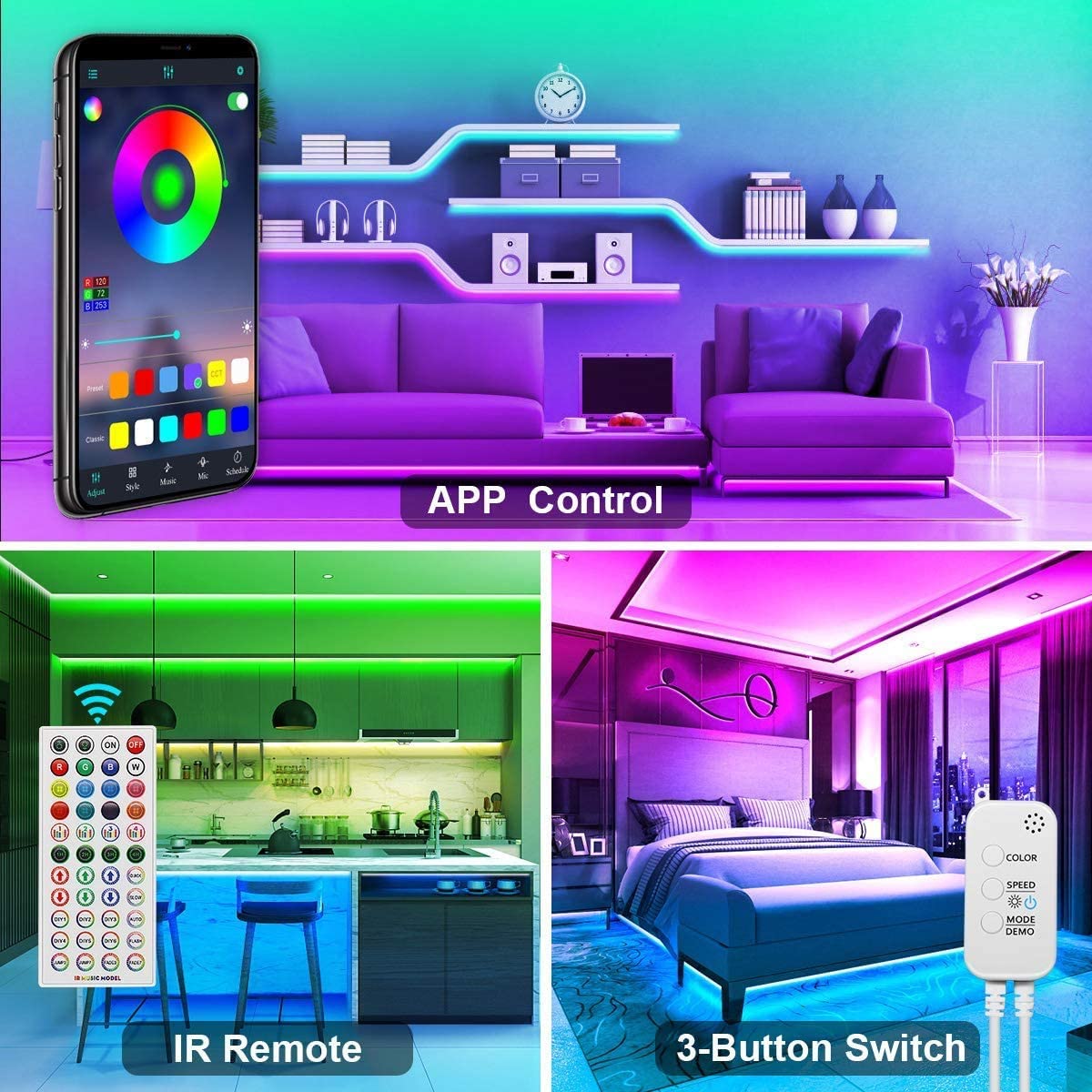 12M Led Strip Lights For Bedroom And Home (5050 Lights Strip App With Remote)