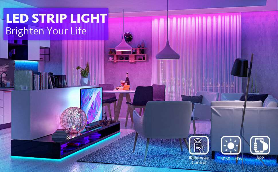 12M Led Strip Lights For Bedroom And Home (5050 Lights Strip App With Remote)