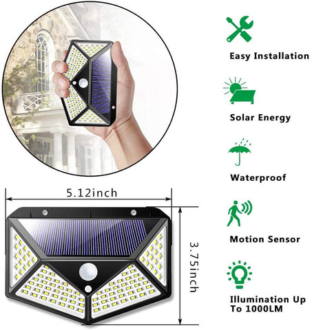 100 Waterproof LED Motion Sensor Solar Security Lights Outdoor 2pack
