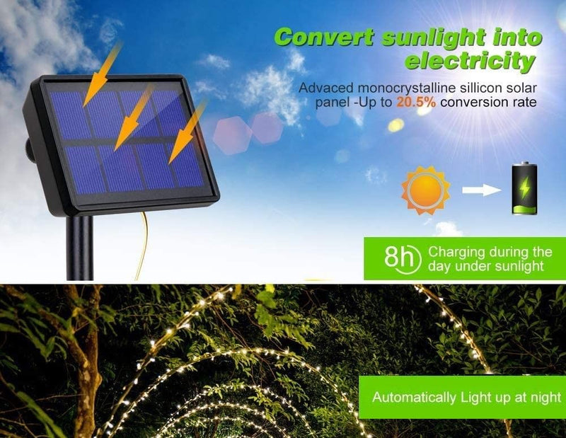200 Waterproof Led Solar Fairy Lights Outdoor With 8 Modes
