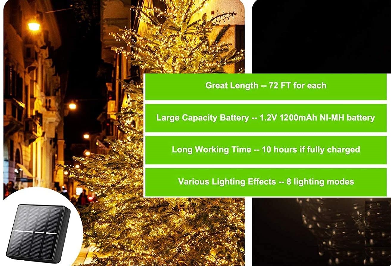 200 Waterproof Led Solar Fairy Lights Outdoor With 8 Modes