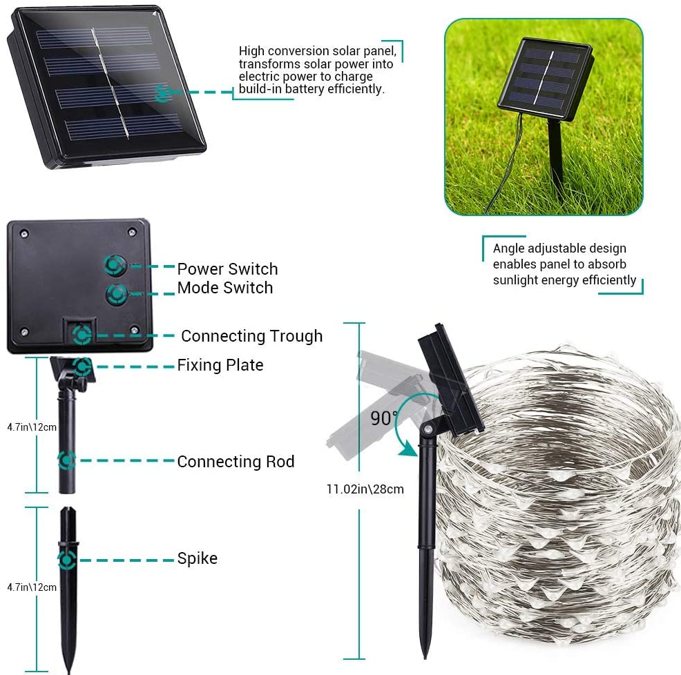200 Waterproof Led Solar Fairy Lights Outdoor With 8 Modes