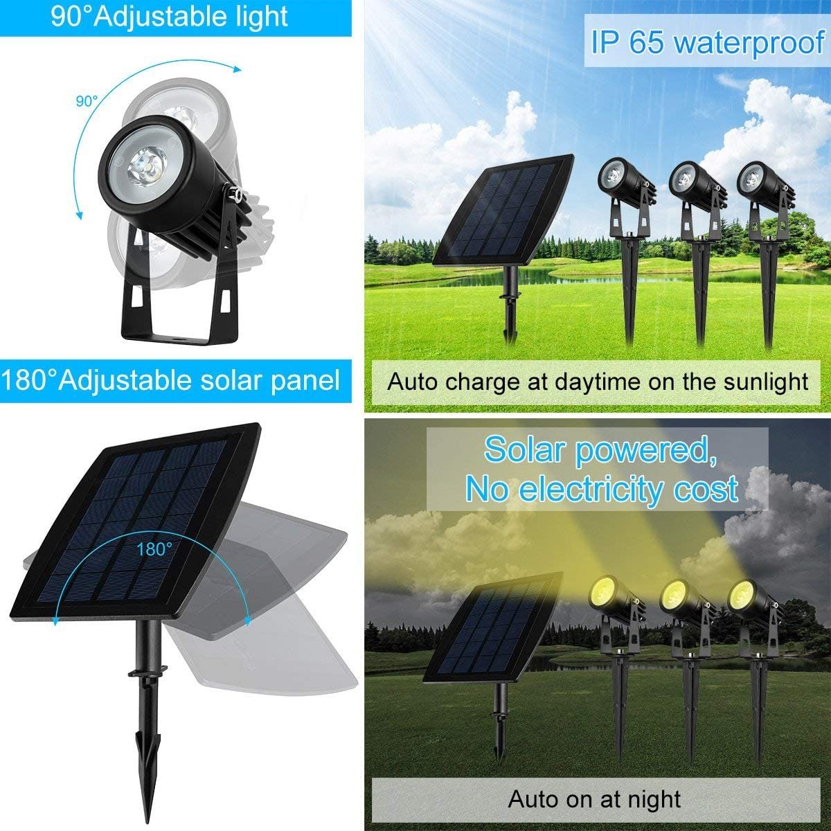 3 X Led Spotlights Powered Solar Garden Lights Outdoor Waterproof (Warm White) | White colour - photo 14
