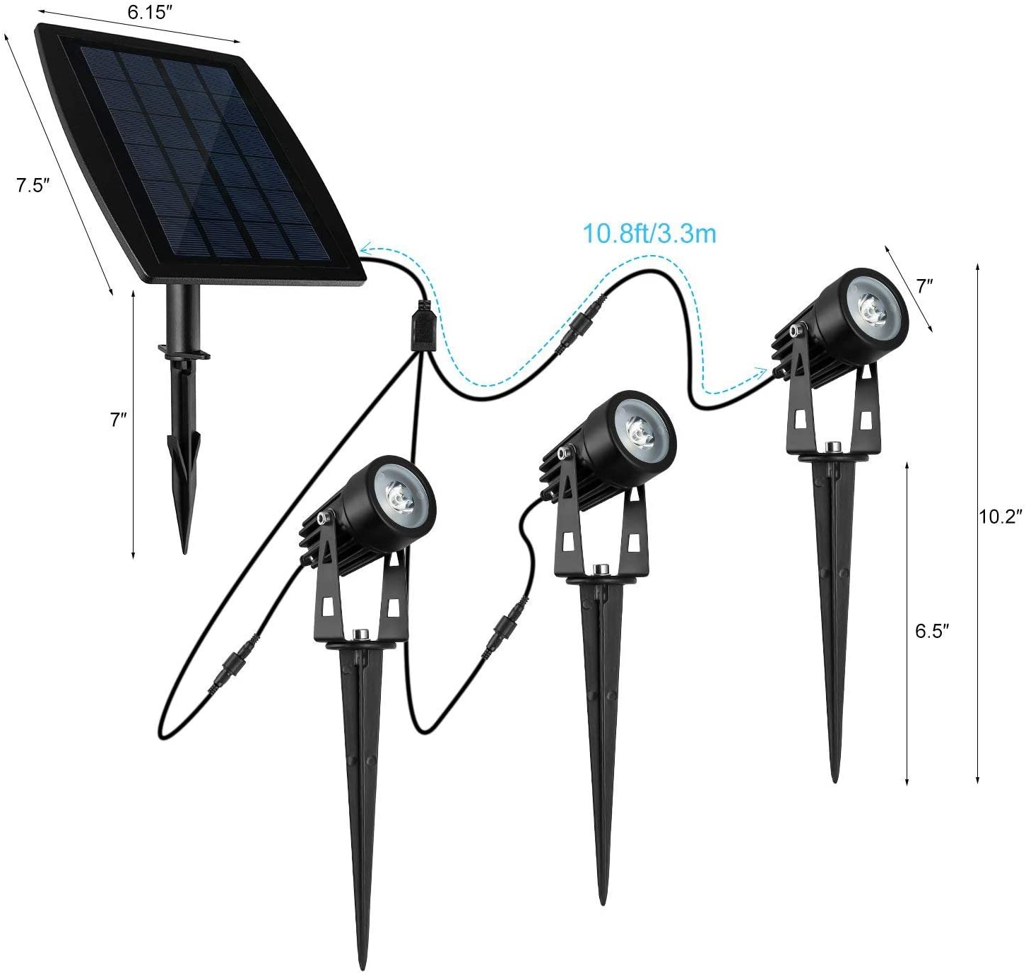 White colour - 3 X Led Spotlights Powered Solar Garden Lights Outdoor Waterproof (Warm White)