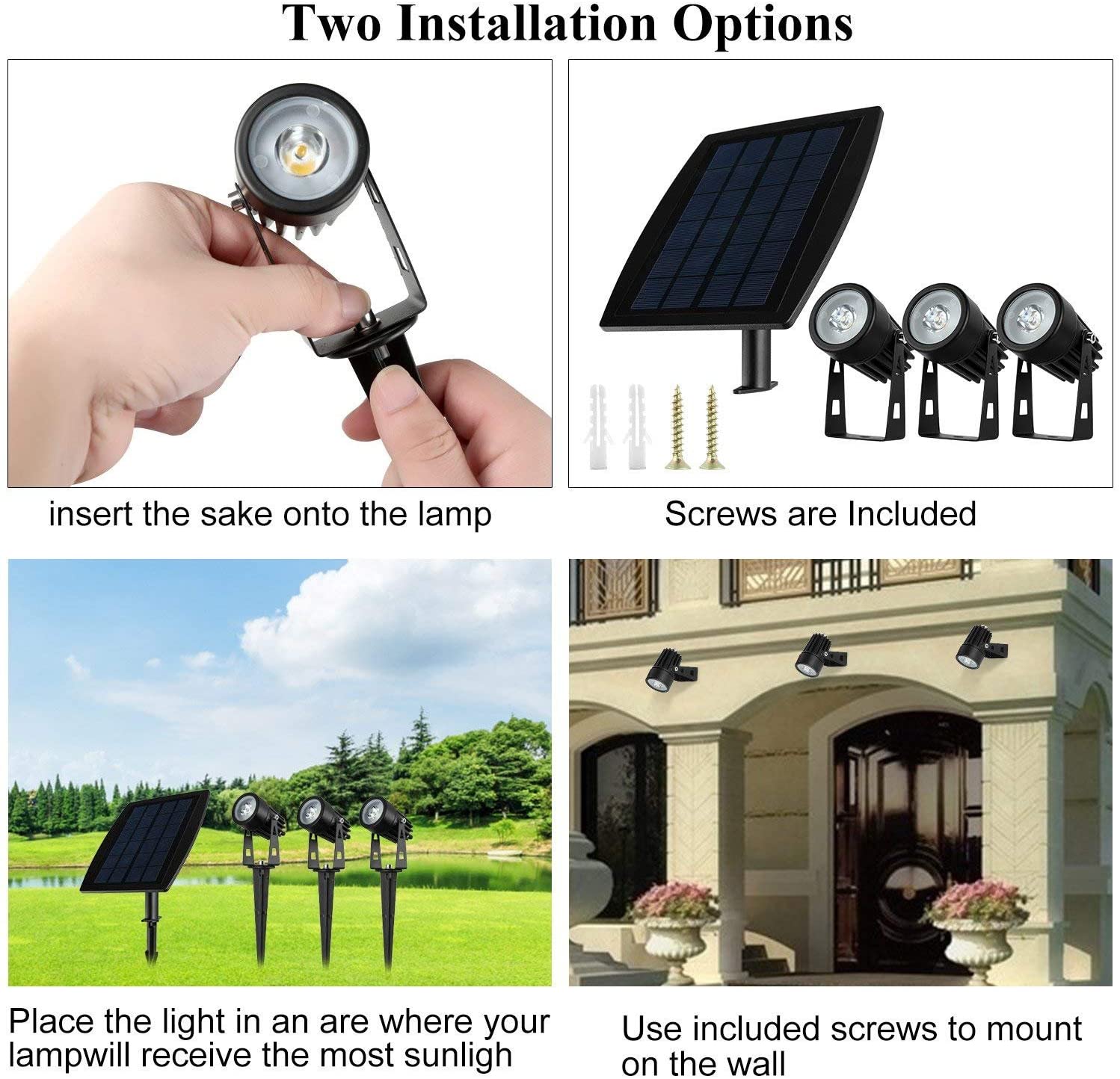 3 X Led Spotlights Powered Solar Garden Lights Outdoor Waterproof (Warm White) | Outdoor Lights