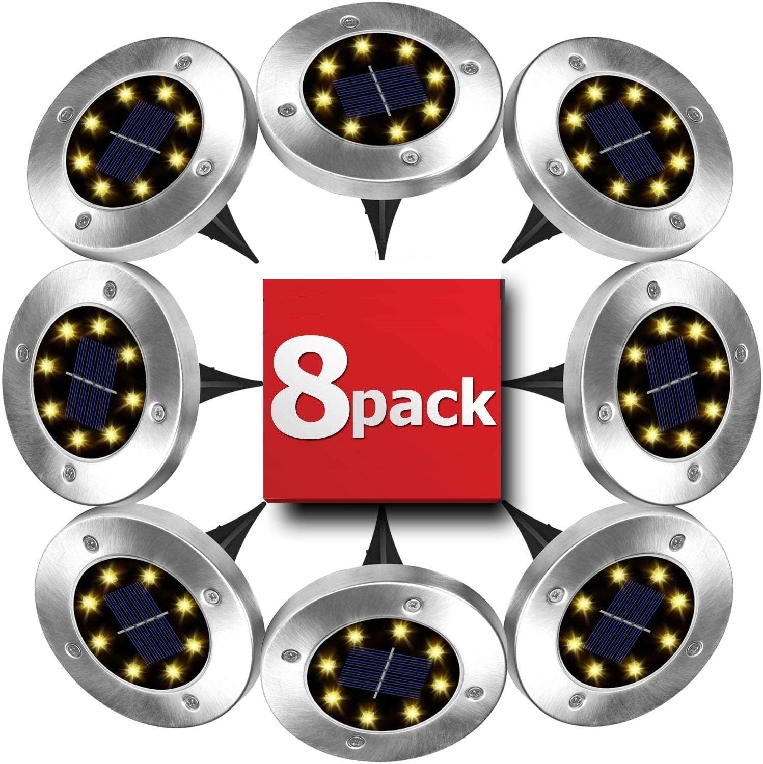 8 Pack Led Solar Pathway Lights Outdoor Solar Ground Lights (Warm White), White colour